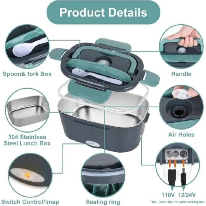 Elektrische Lunchbox - Heiße Mahlzeiten Essen to go: 1.5L 60W Tragbar, Auslaufsicher, Mikrowellengeeignet - Raffiniertedinge Elektrische Lunchbox - Heiße Mahlzeiten Essen to go: 1.5L 60W Tragbar, Auslaufsicher, Mikrowellengeeignet - Raffiniertedinge